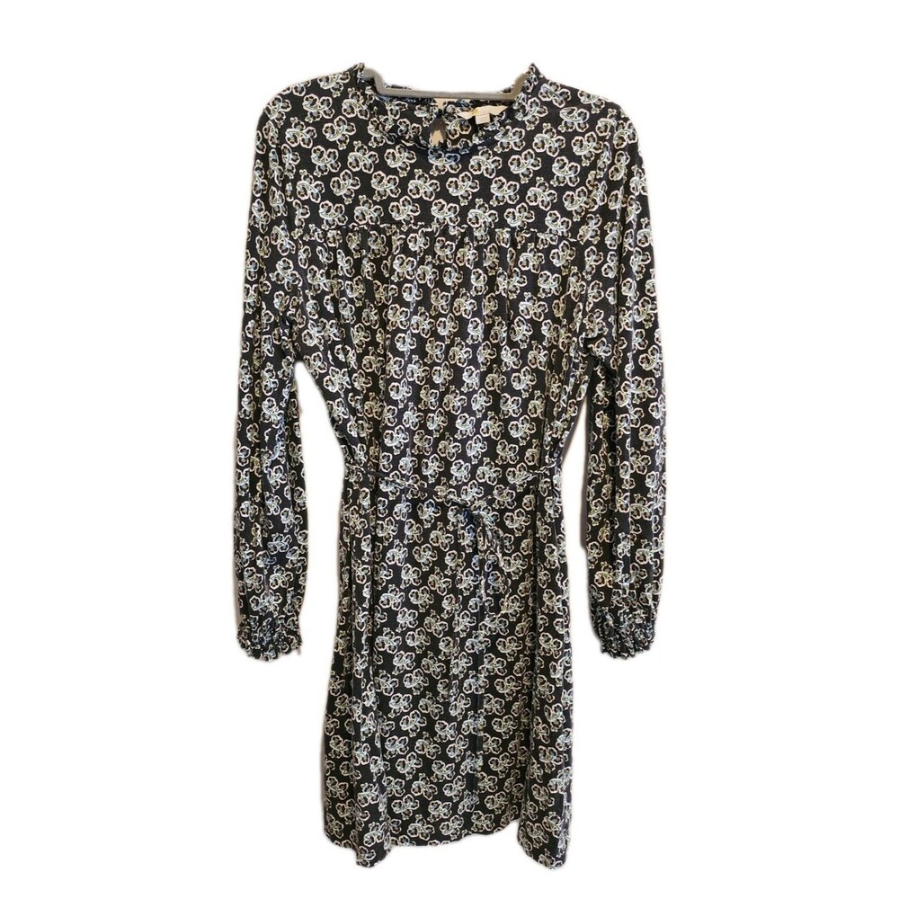 Boden Easy Yoke Mini Jersery In Black Pearl Blossom Floral Dress Size 16